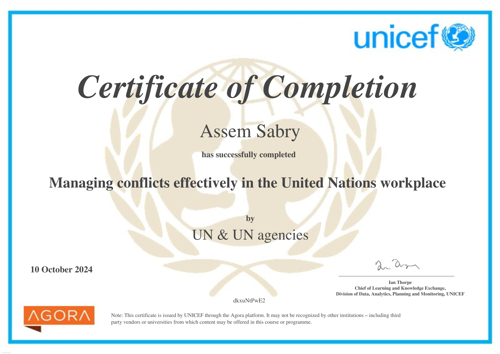 UNICEF - Managing Conflicts Effectively in UN Workplace
