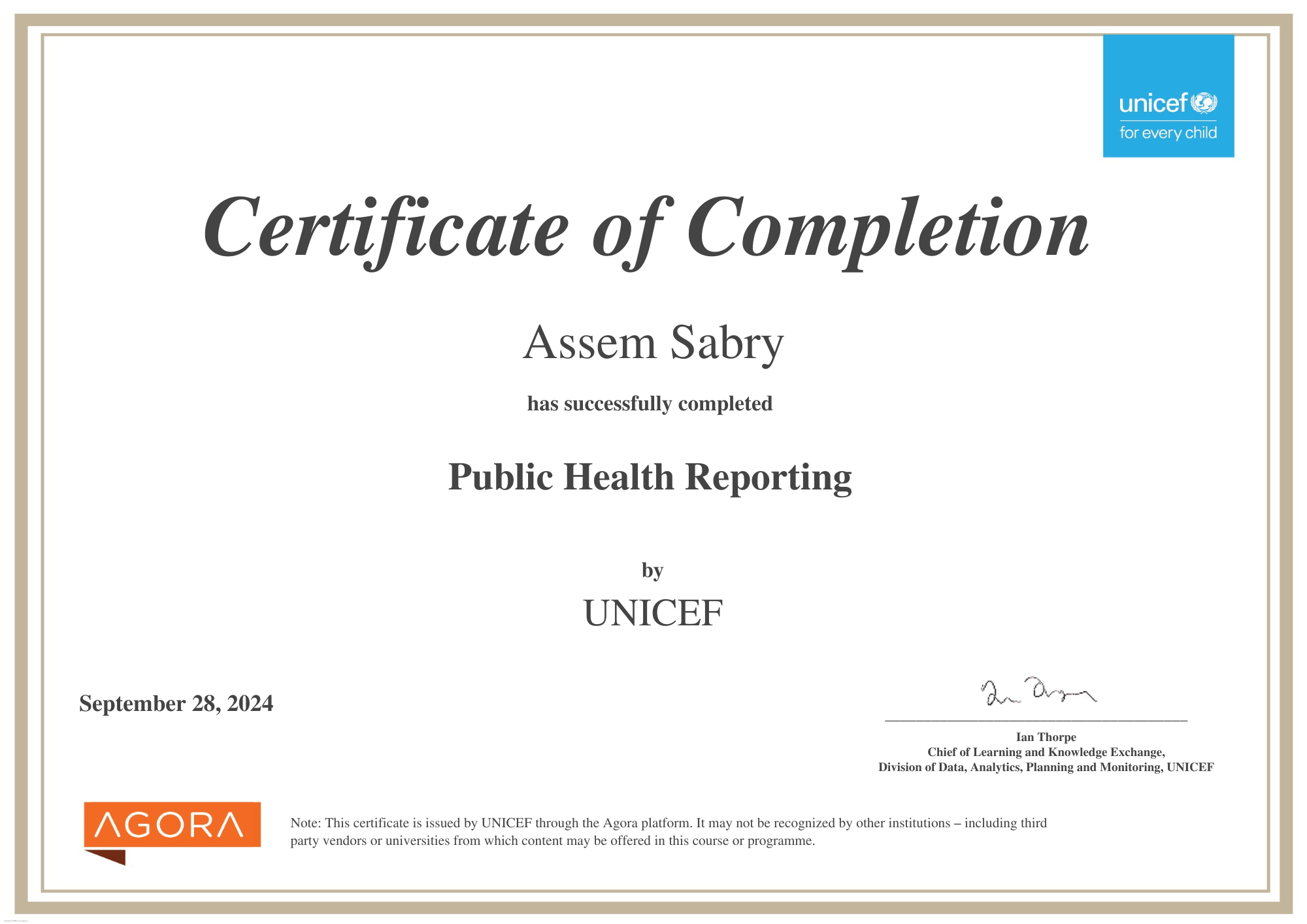 UNICEF - Public Health Reporting